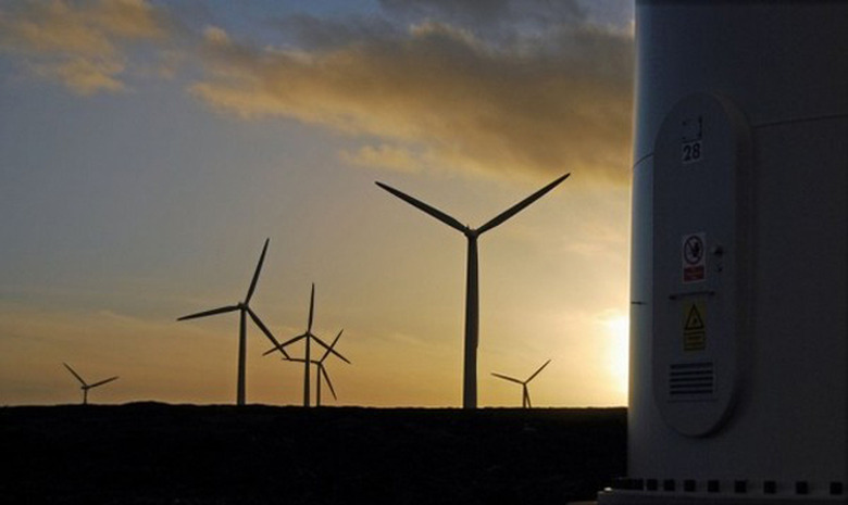 Wind turbines at sunset