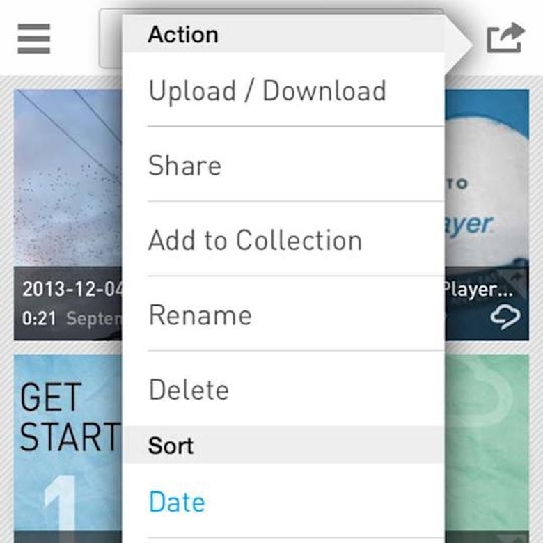 RealPlayer Cloud Sharing Menu