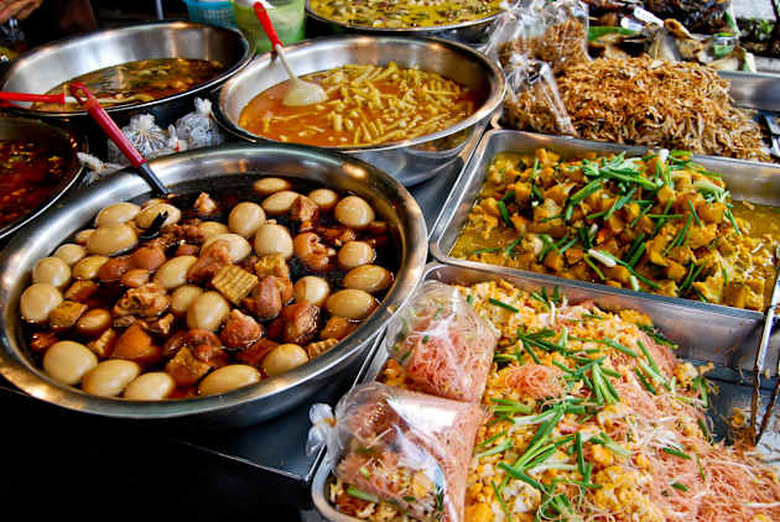 variety of thai food in fresh market, Asia, Thailand