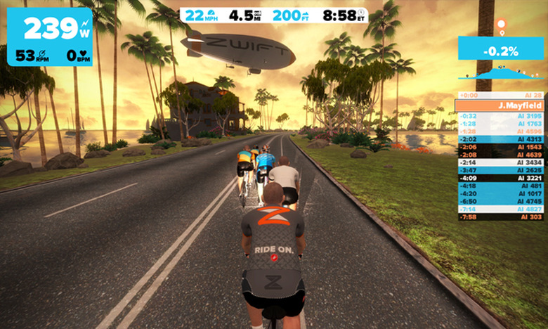 Zwift's online cycling game in action