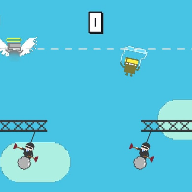 Players try to get past obstacles in Crazy Skydiving