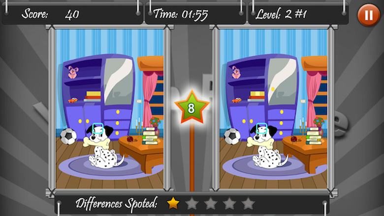 Players spot the difference between two images featuring cartoon characters to real life photos in Vision Puzzle