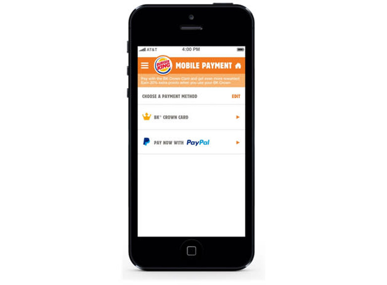 Burger King mobile app for iOS with a PayPal option