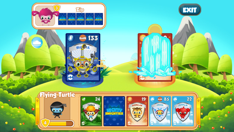 Players compete against opponents in card game matches in Mighty Smighties