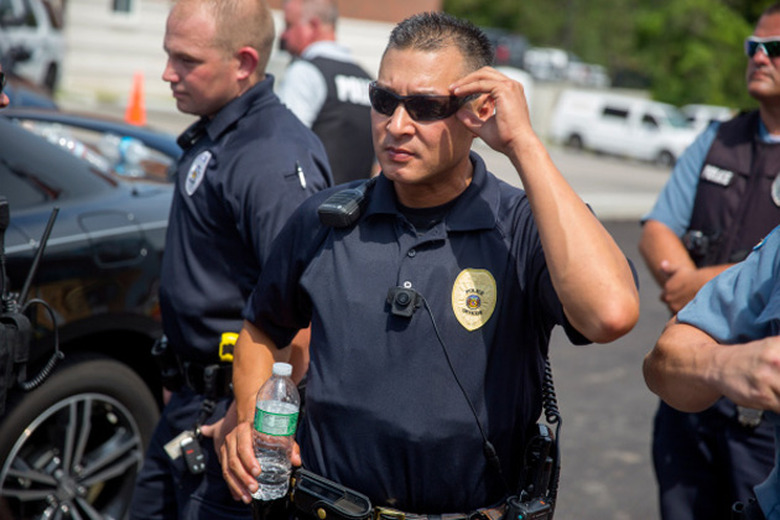 Police officer wearing a body camera