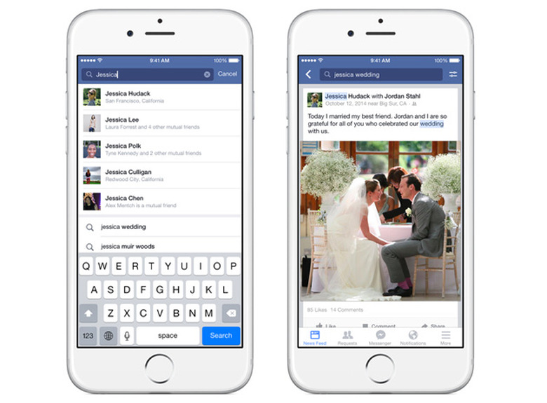 Searching for friends' Facebook posts on an iPhone