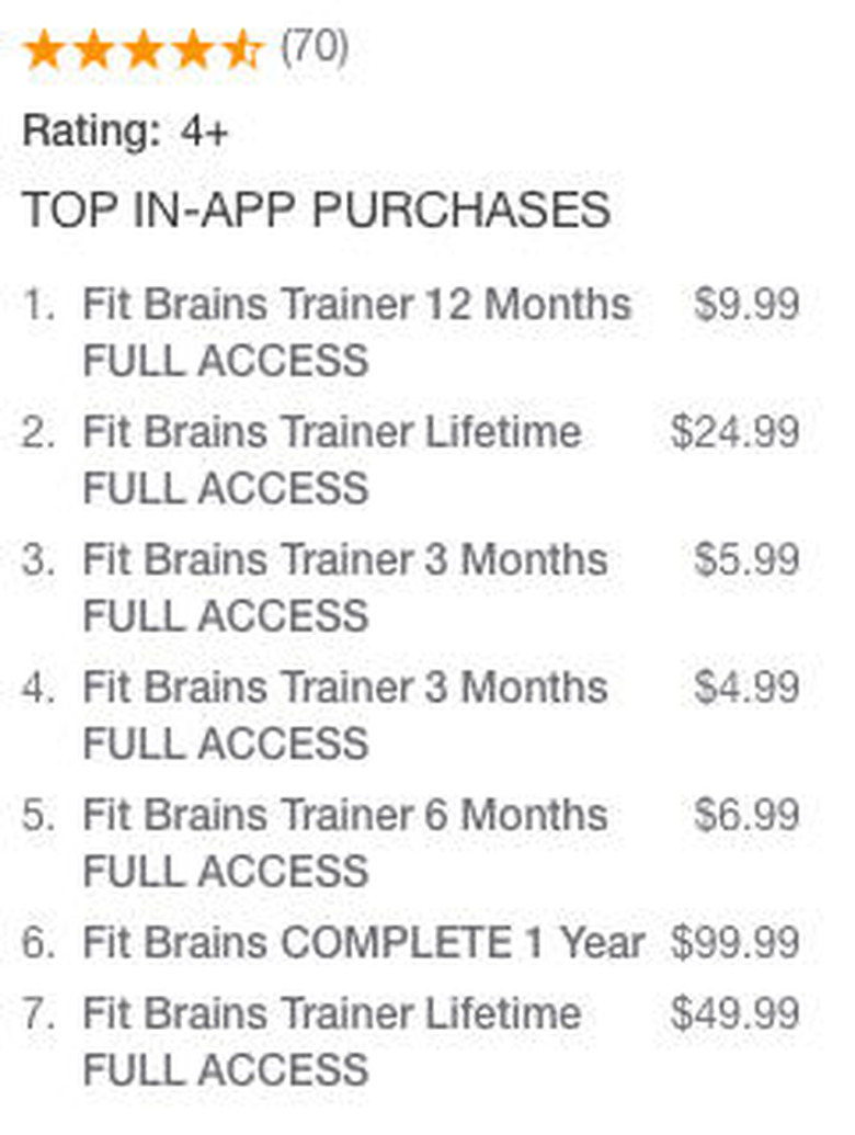 Confusing pricing for in-app purchases for Fit Brains Trainer
