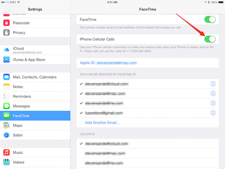 iPad FaceTime Settings, iOS 8