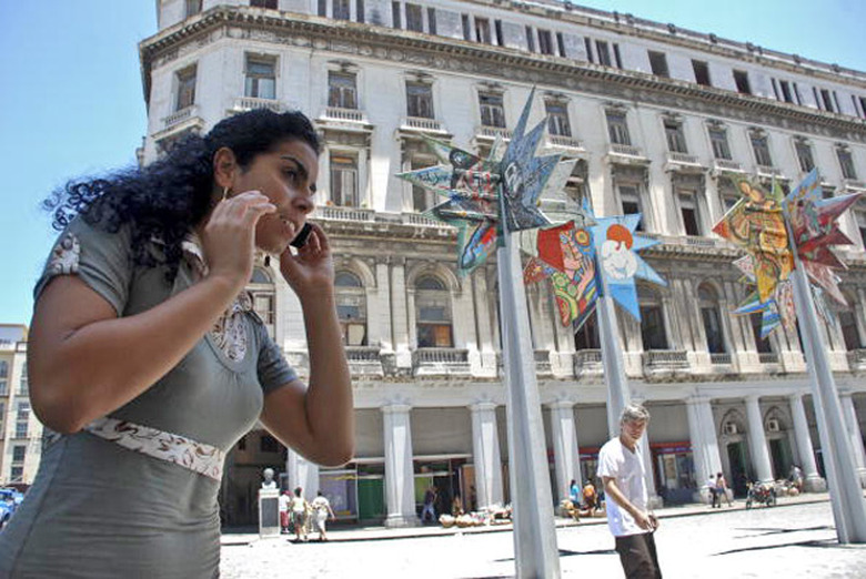 Cuban woman on a cellphone