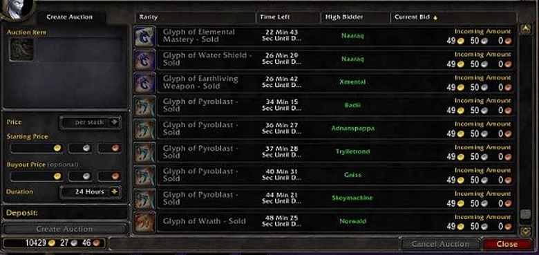 Sold glyphs on the auction house