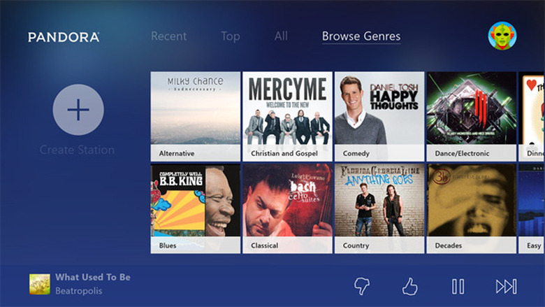 Pandora radio on an Xbox One