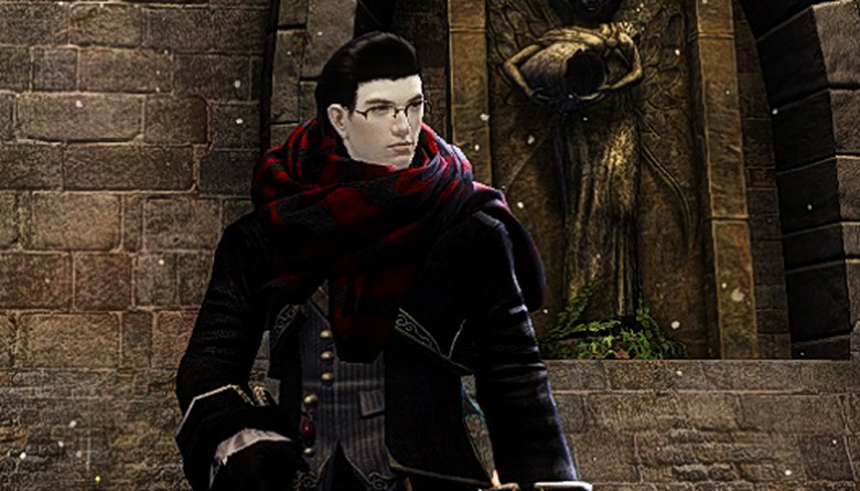 This scarf was lovingly hand-knitted by a charr. I love this scarf, it is my favorite scarf.