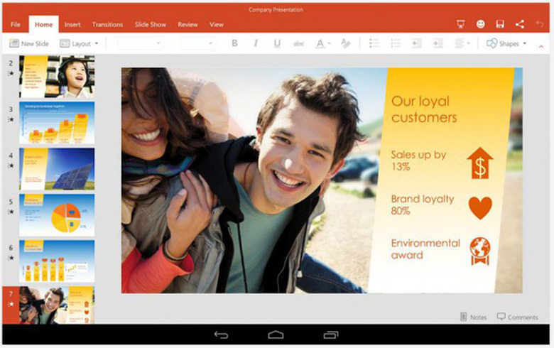 PowerPoint on an Android tablet