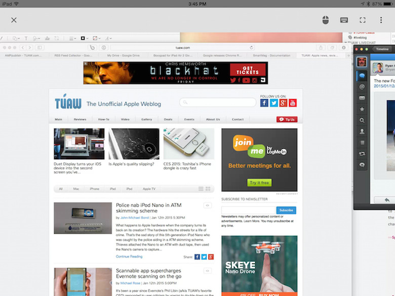 Chrome Remote Desktop zoomed in on an iMac desktop from an iPad Air 2