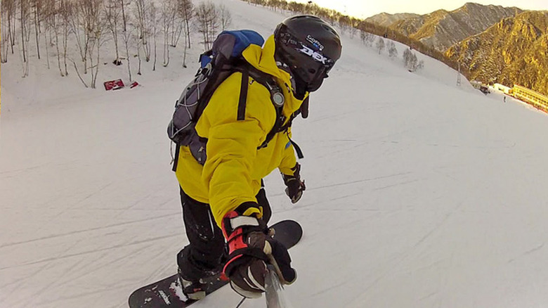 Using a stick-mounted GoPro while snowboarding