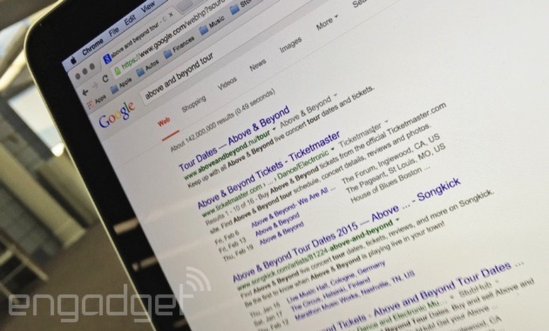 Searching for tickets on Google