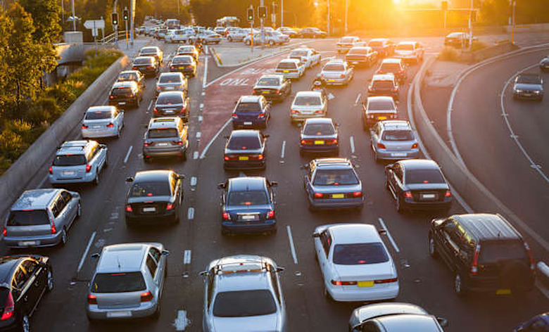 Cars stuck in traffic at an intersection