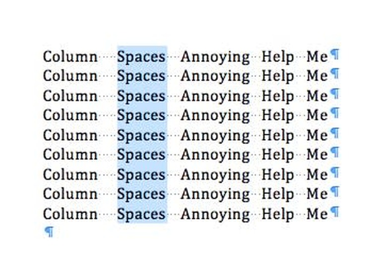 columns of text using option key to select