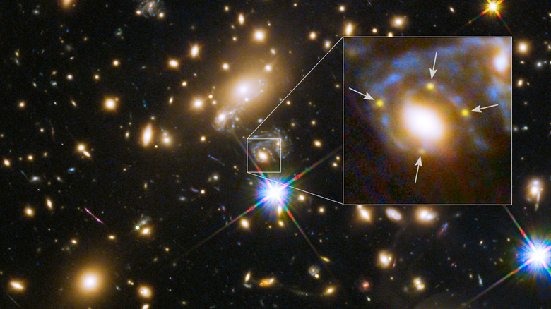 A supernova split into four by gravitational lensing