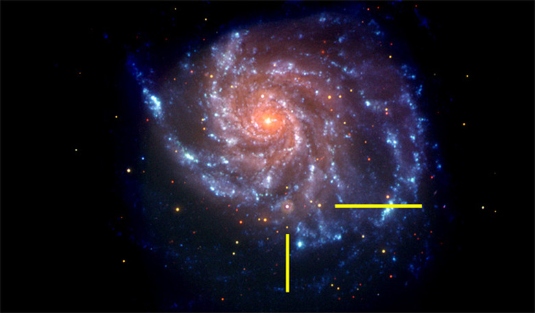 The M101 galaxy with UV (blue) and optical (red) light