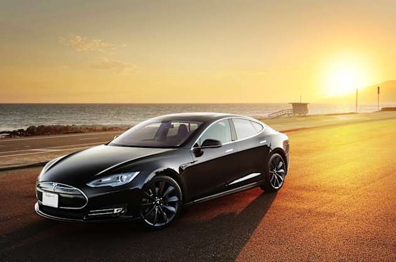 Tesla Model S in the sunset