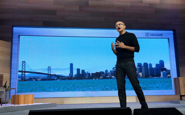 Microsoft CEO Satya Nadella speaks at Microsoft's annual 