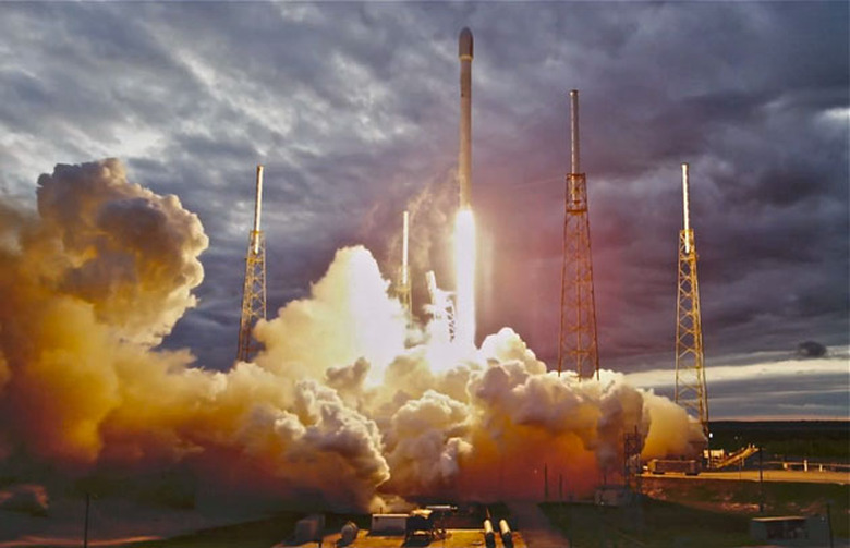 A SpaceX Falcon 9 rocket takes off