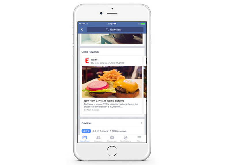A restaurant review on Facebook for iPhone
