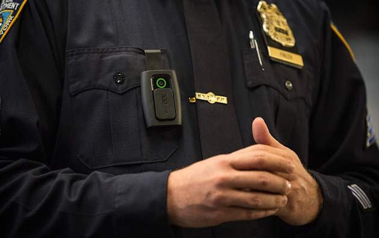Mayor De Blasio Discusses Use Of Police Body Cameras At Police Academy In Queens