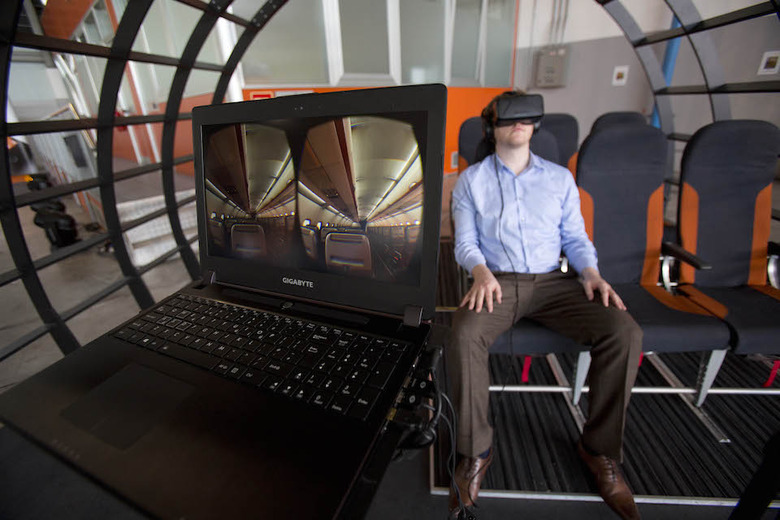 easyJet Innovations event at Milan Malpensa Airport,Italy.Virtual plane device