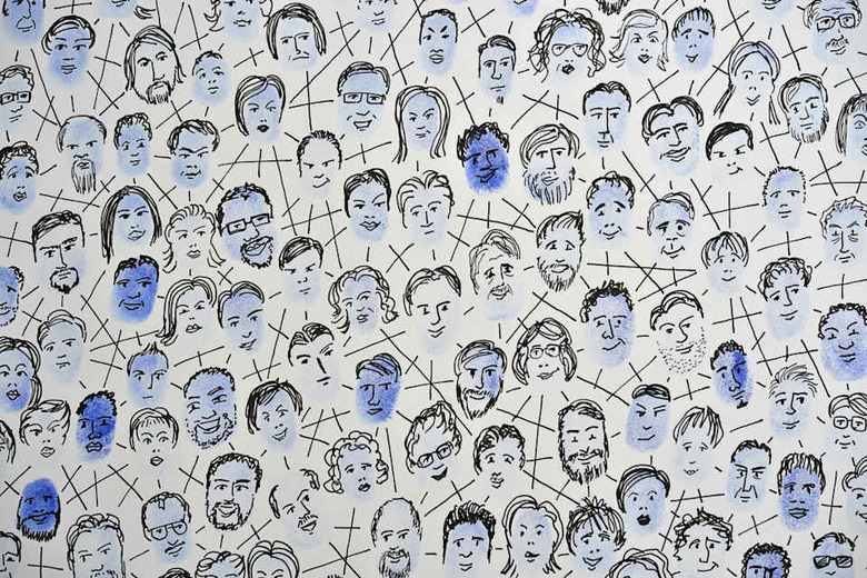Connected fingerprints with faces drawn on them