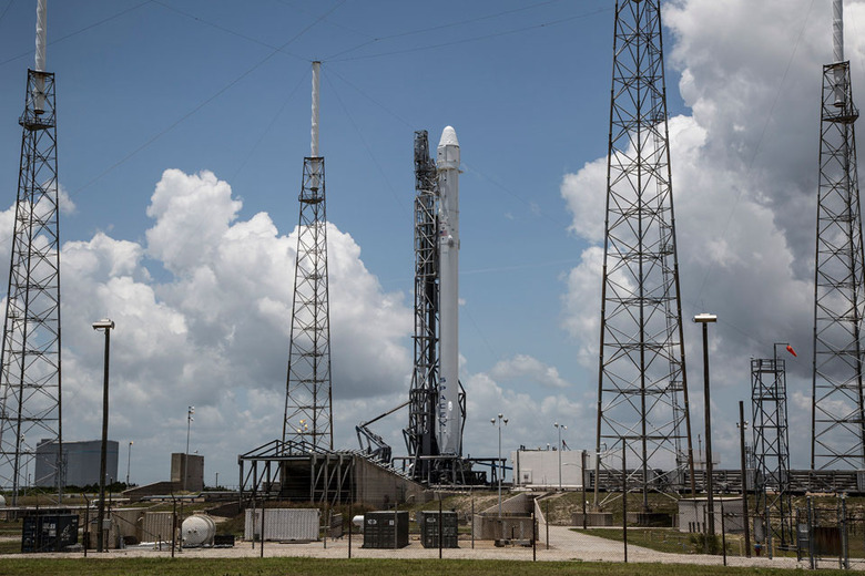 SpaceX's now-destroyed Falcon 9 rocket at the launch pad