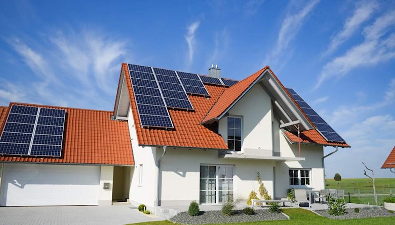 Solar panels on roof of new house