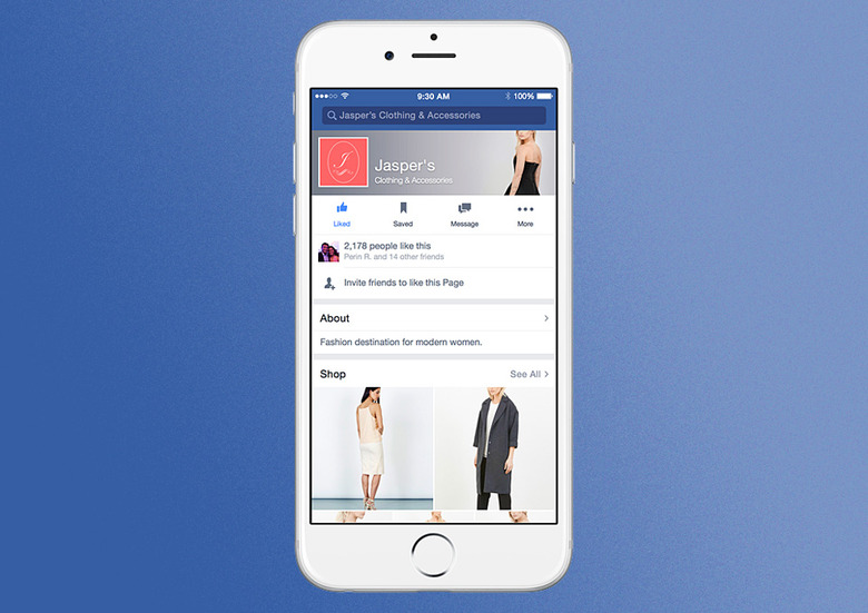 A Facebook brand page with shopping