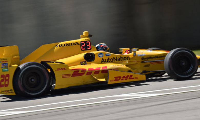 An IndyCar racer with an LED position display