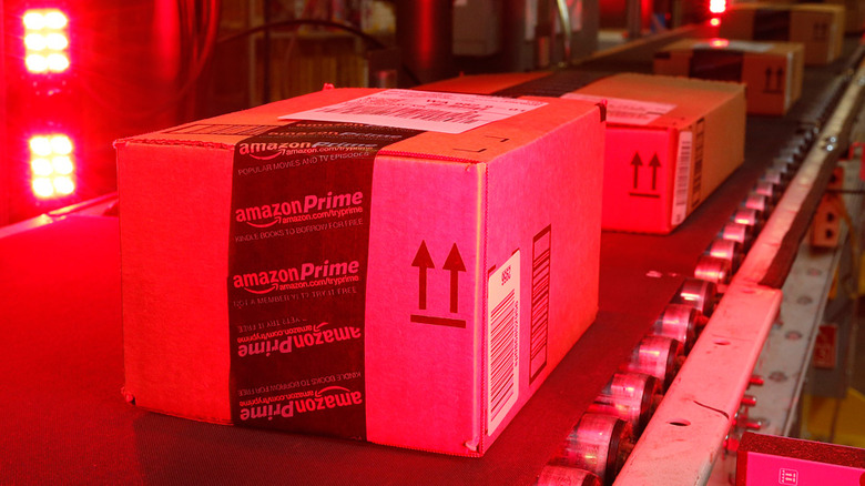 An Amazon shipping box with Prime tape