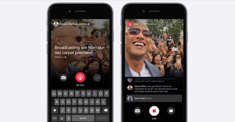 The Rock uses Facebook Live at a premiere