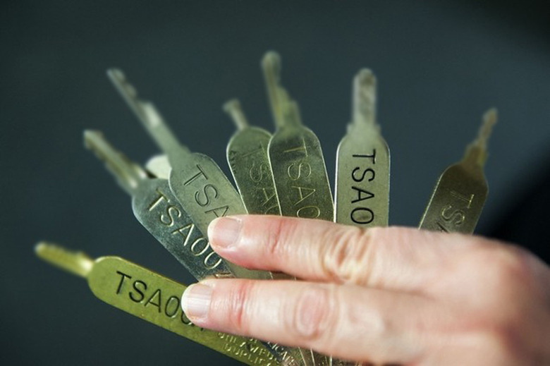 The TSA's master baggage keys (blurred for security's sake)