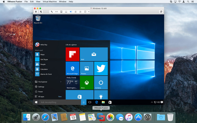 VMware Fusion 8 running Windows 10