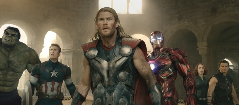 Marvel's Avengers: Age Of Ultron L to R: Hulk (Mark Ruffalo), Captain America (Chris Evans), Thor (Chris Hemsworth), Iron Man (Robert Downey Jr.), Black Widow (Scarlett Johansson), and Hawkeye (Jeremy Renner) Ph: Film Frame Â©Marvel 2015