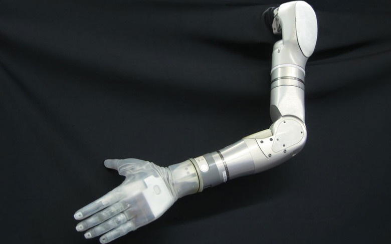 DARPA's prosthetic hand on a similarly prosthetic arm