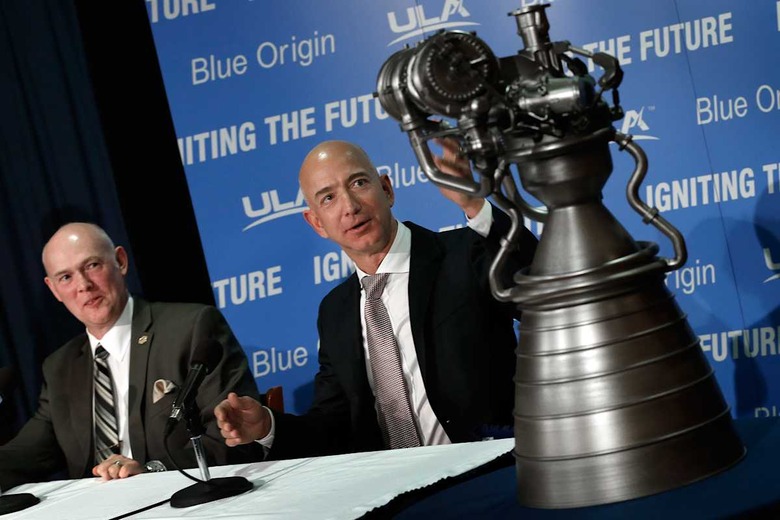 Jeff Bezos, Founder Of Blue Origin Aerospace, Speaks At News Conference On Space Exploration With United Launch Alliance CEO