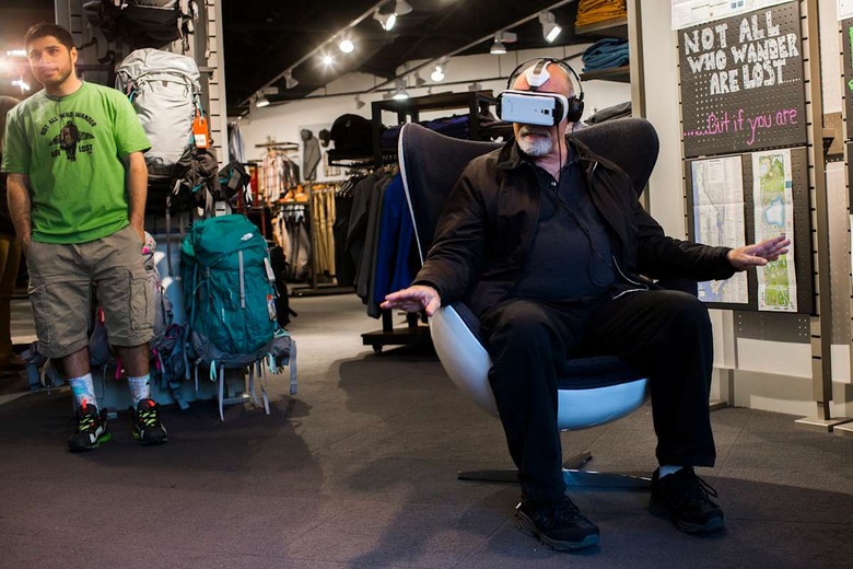 Debut of virtual reality technology in North Face stores. Customers use Occulus Rift to simulate climbing and hiking.