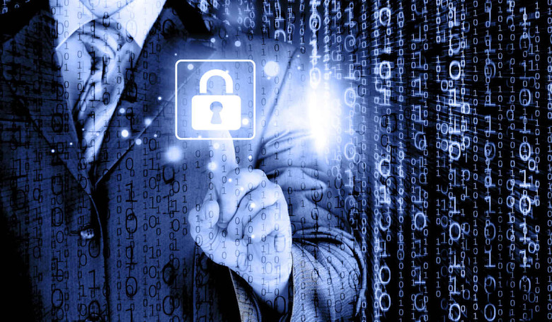 Businessman touch lock on world map background