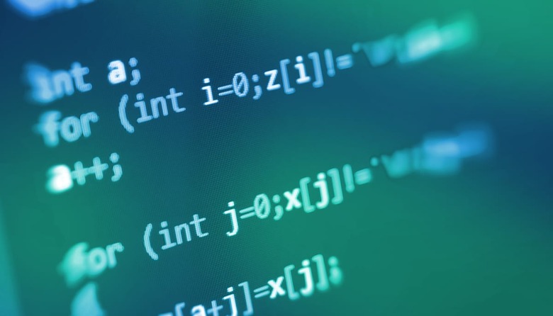 Computer script. Programming code abstract screen of software developer. Digital abstract bits data stream, cyber pattern digita