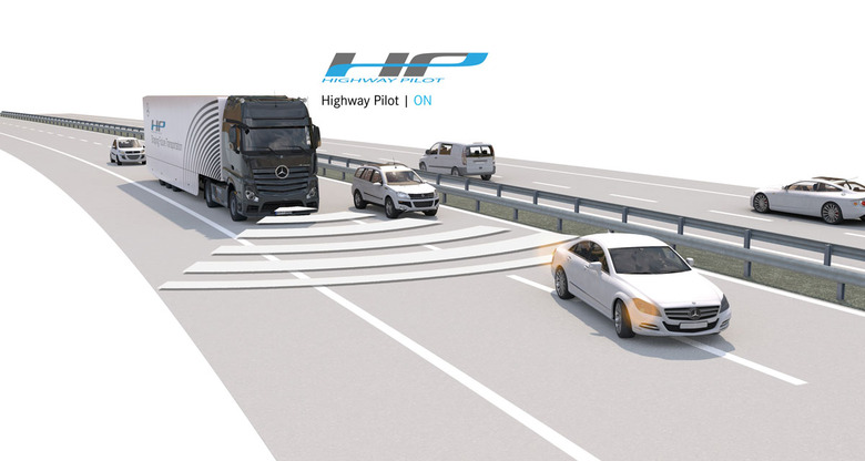 Daimler's semi-autonomous truck on a simulated road