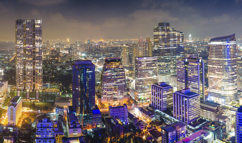 Panoramic view of urban landscape in Bangkok Thailand in twilight time at high rise building
