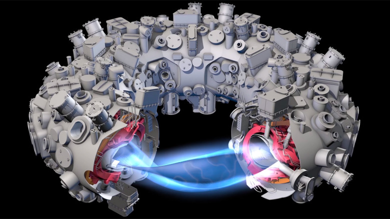 The Wendelstein 7-X fusion reactor sliced to show its inner workings