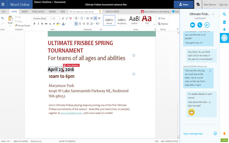 Skype in Office Online