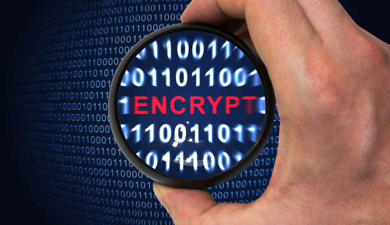 Security concept, encrypted binary code with encrypt word inside